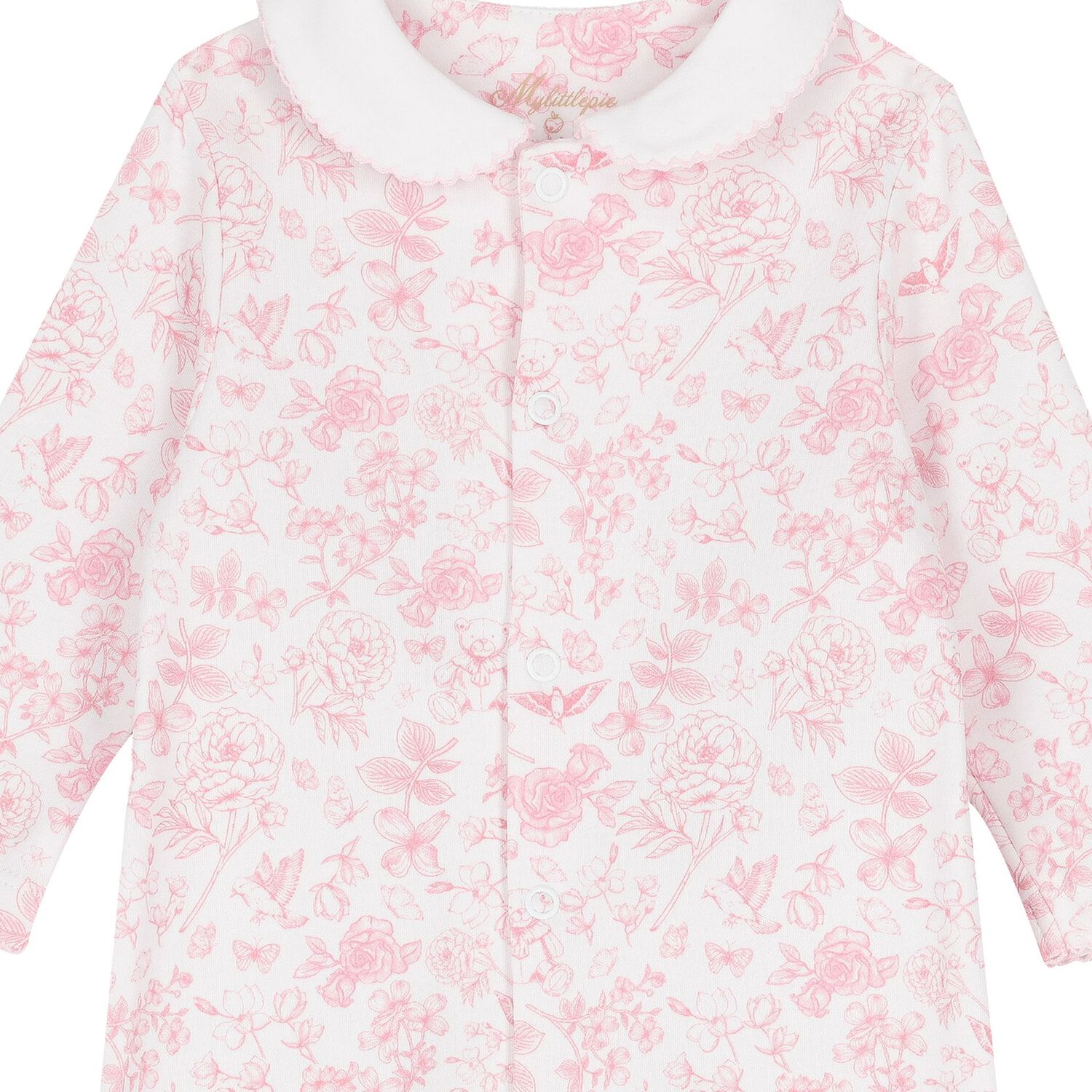 Baby Girls White & Pink Toile de Jouy Babygrow Set, 1, hi-res image number null