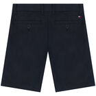 Boys Navy Blue Logo Chino Shorts, 1, hi-res