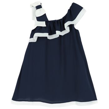 Girls Navy Blue & White Chiffon Dress