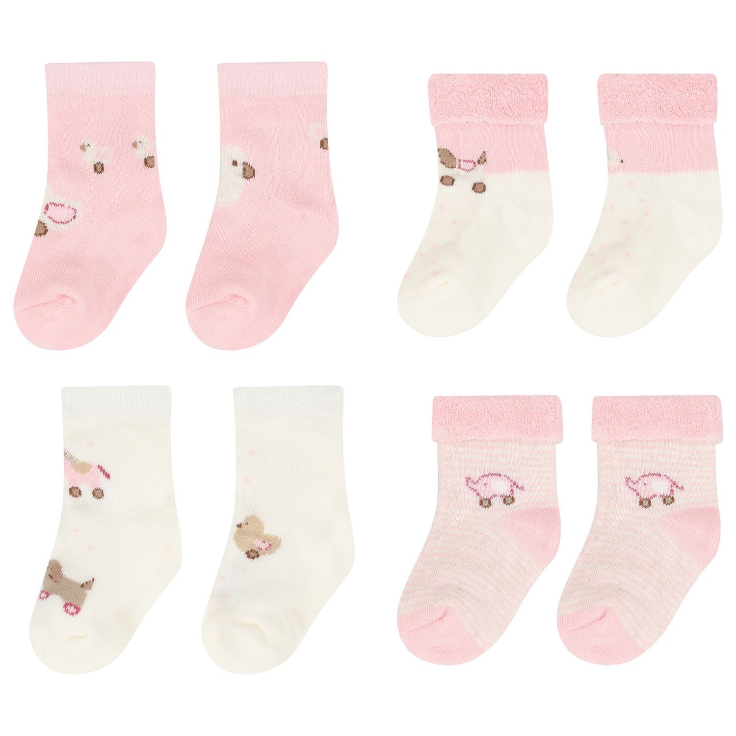 Baby Girls Pink & Ivory Socks ( 4 Pack ), 3, hi-res