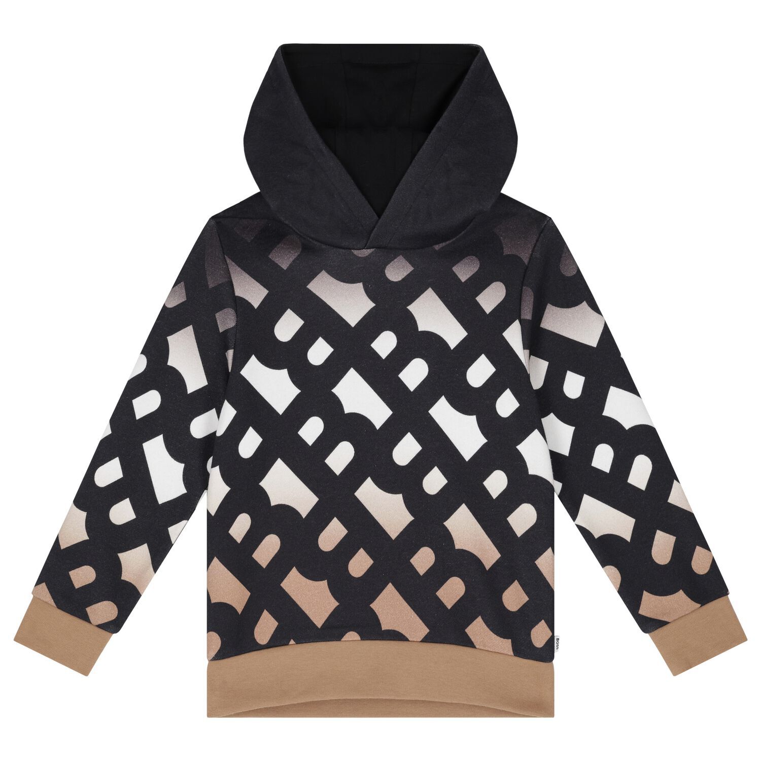 Boys White, Black & Beige Logo Hooded Top, 1, hi-res image number null