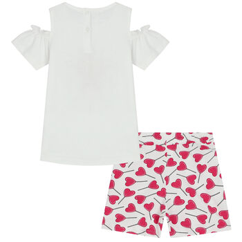 Girls White & Pink Shorts & T-Shirt Set