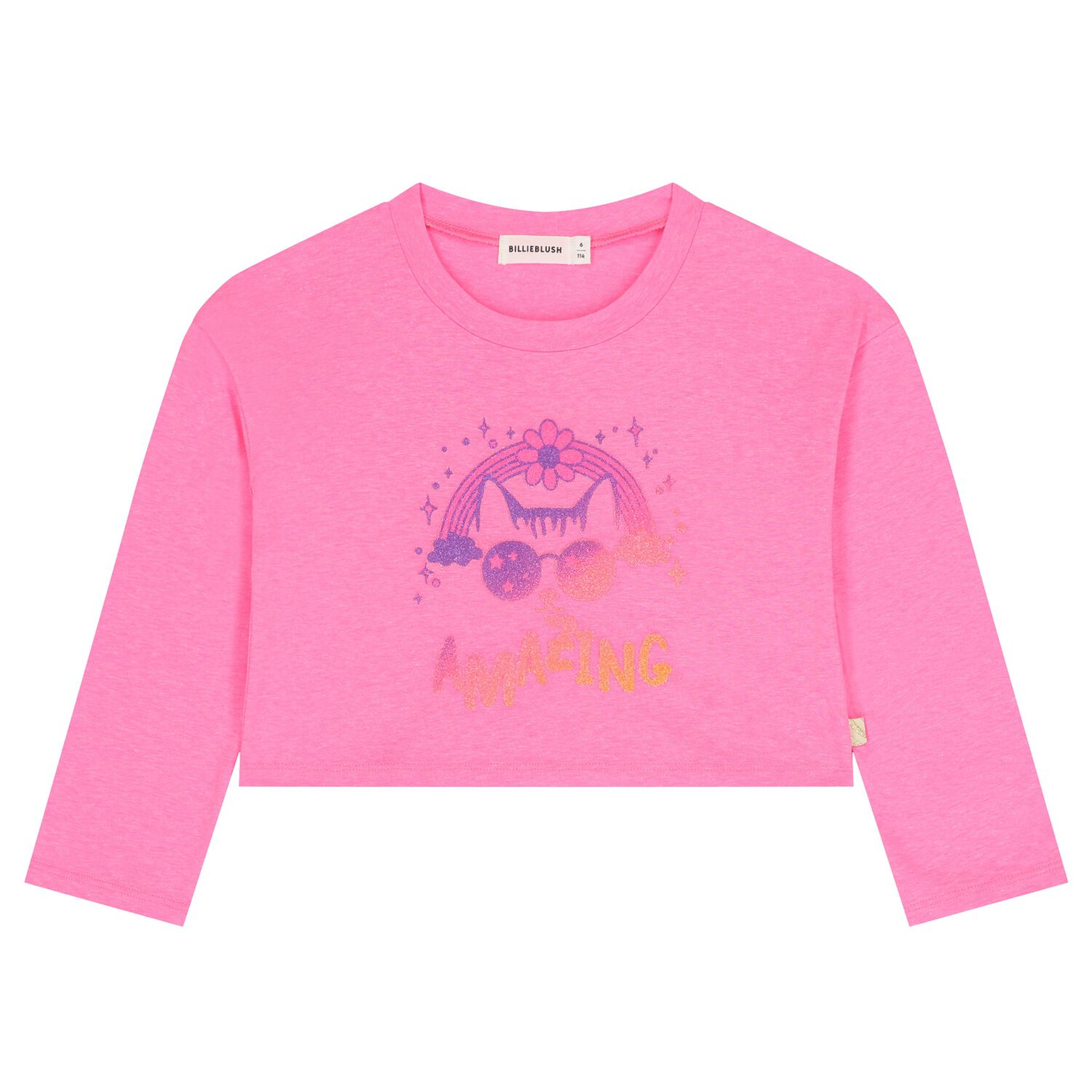 Girls Pink Cat Long Sleeve Top, 1, hi-res