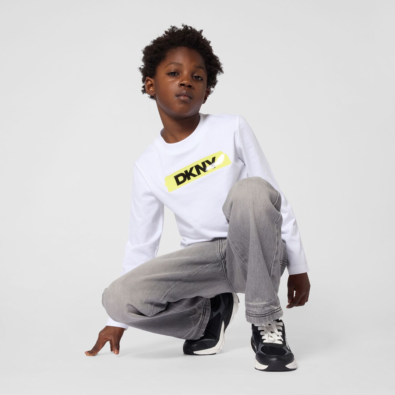 Boys Mini Me White Logo Long Sleeve Top, 1, hi-res
