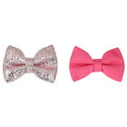 Girls Pink & Rose-Gold Bow Hair Clips ( 2 Pack ), 1, hi-res