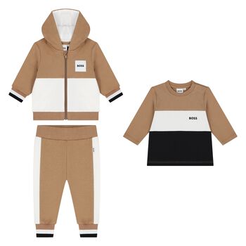 Baby Boys Beige Logo Tracksuit Set