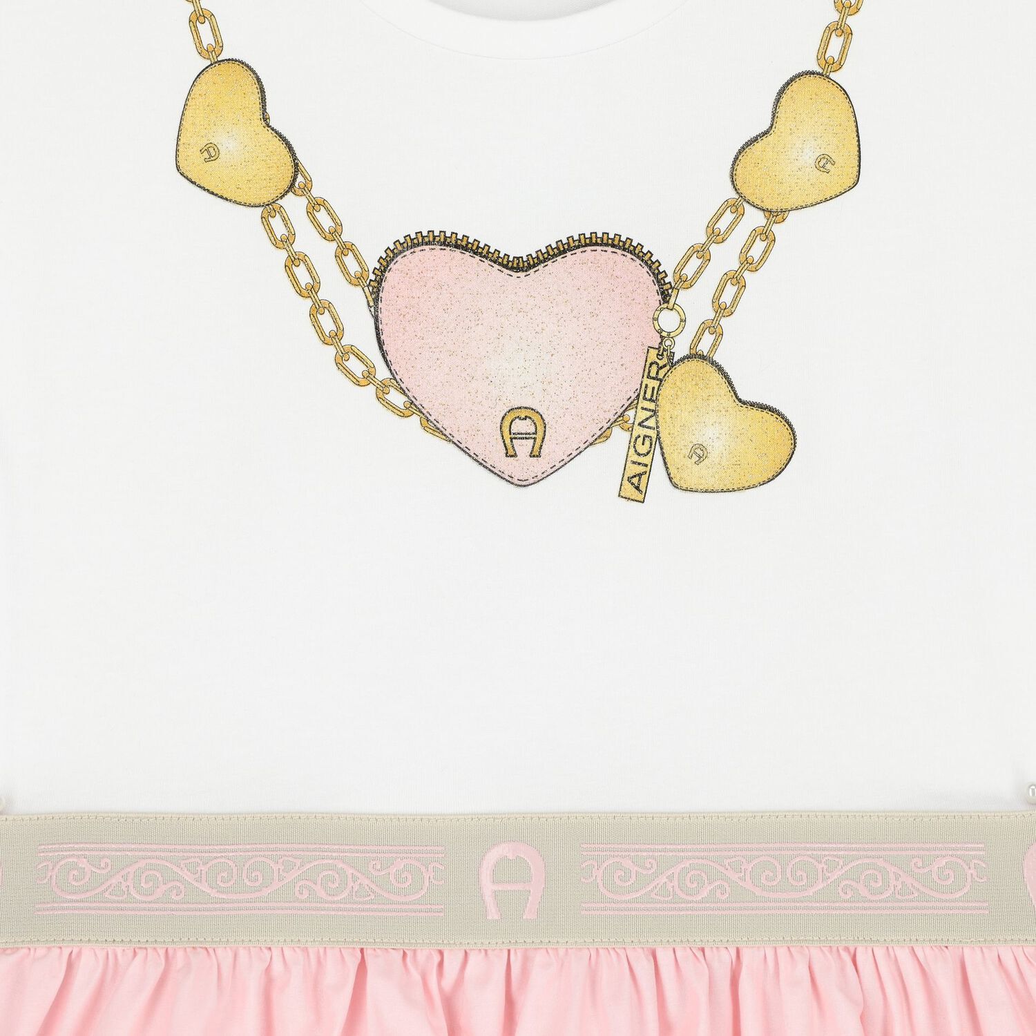 فستان بنات بطبعة باللون الأبيض والوردي, 2, hi-res