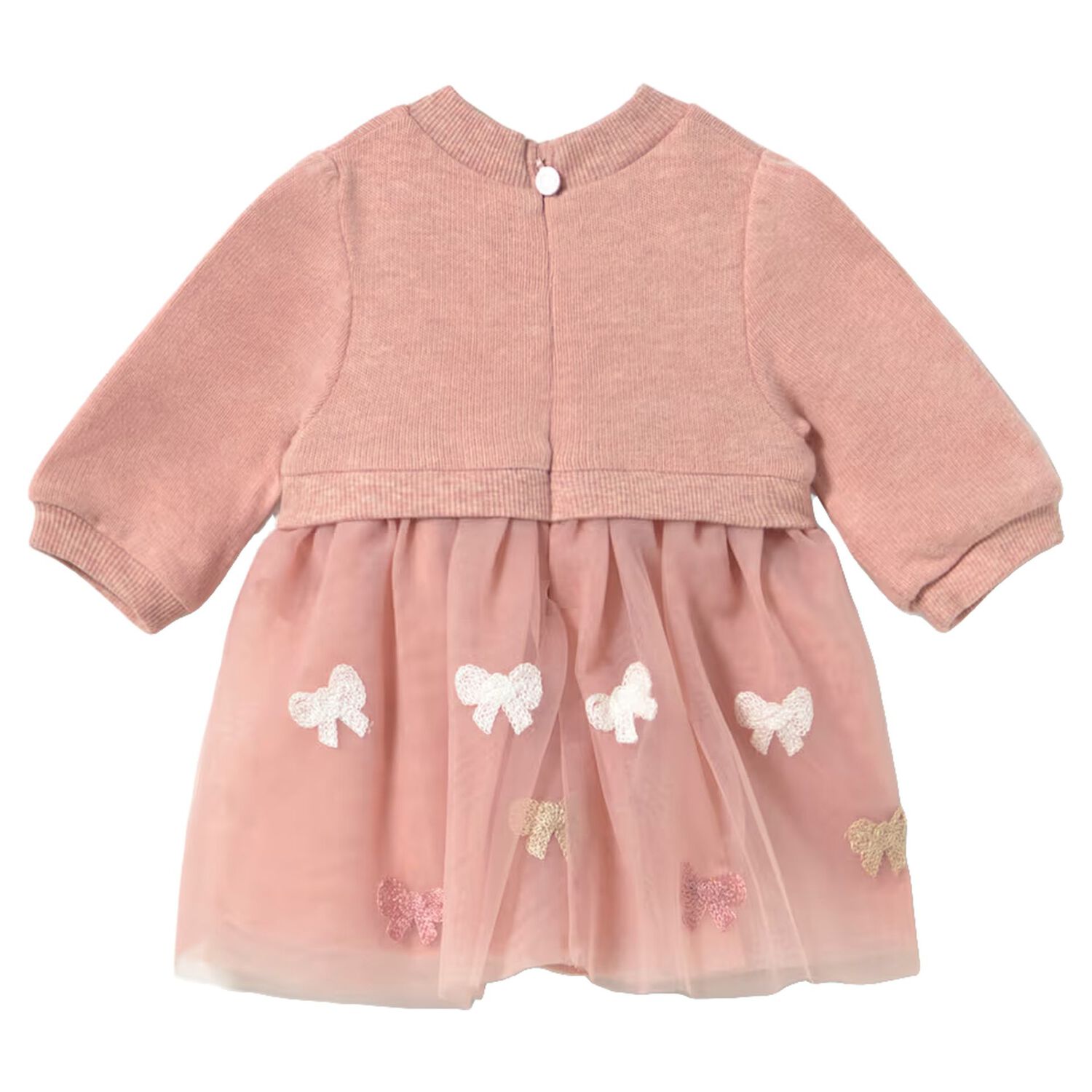 Baby Girls Pink Bow Tulle Dress, 1, hi-res