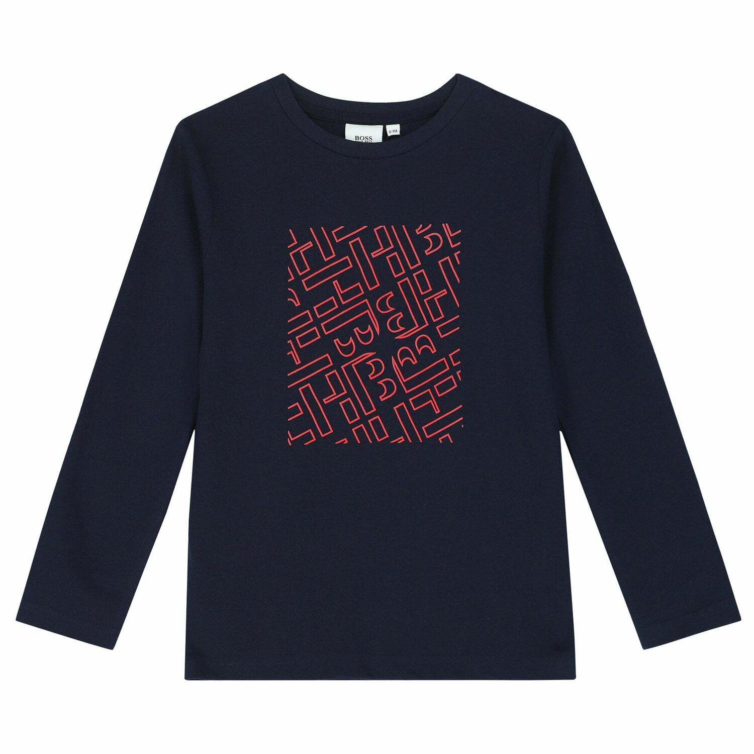 Boys Navy Logo Long Sleeve Top, 1, hi-res