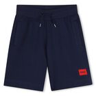 Boys Navy Blue Logo Shorts, 4, hi-res