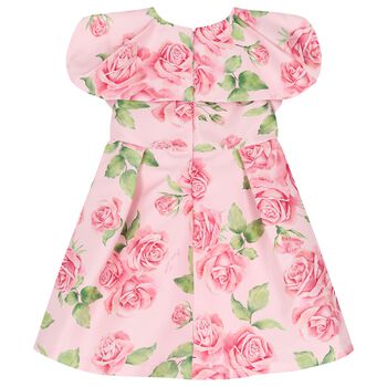 Girls Pink Logo Floral Dress