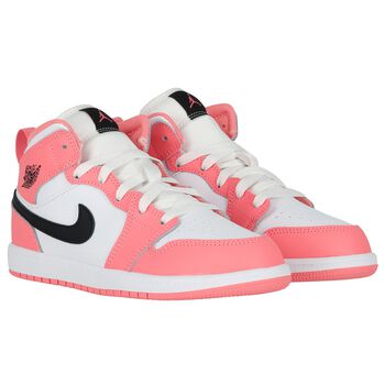 Girls Neon Pink & White Air Jordan 1 Mid Trainers