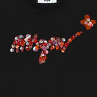 توب بنات بأكمام بالشعار باللون الاسود, 1, hi-res