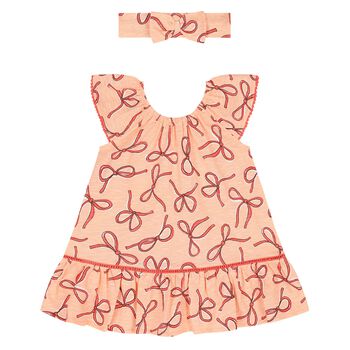 Younger Girls Beige Bow Dress Set