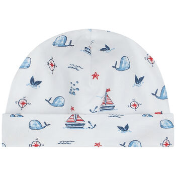 Baby Boys White Sail & Whale Hat