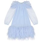 Girls Blue Embellished Tulle Dress, 1, hi-res