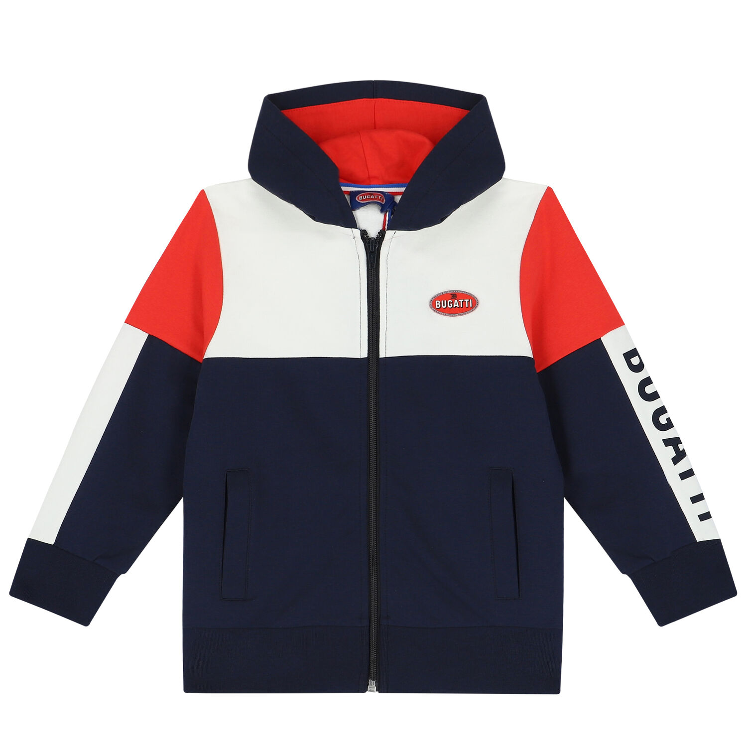 Boys Navy, White & Red Logo Zip Up Top, 1, hi-res