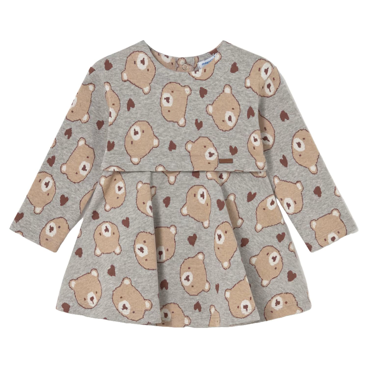 Younger Girls Grey & Beige Teddy Bear Dress, 1, hi-res