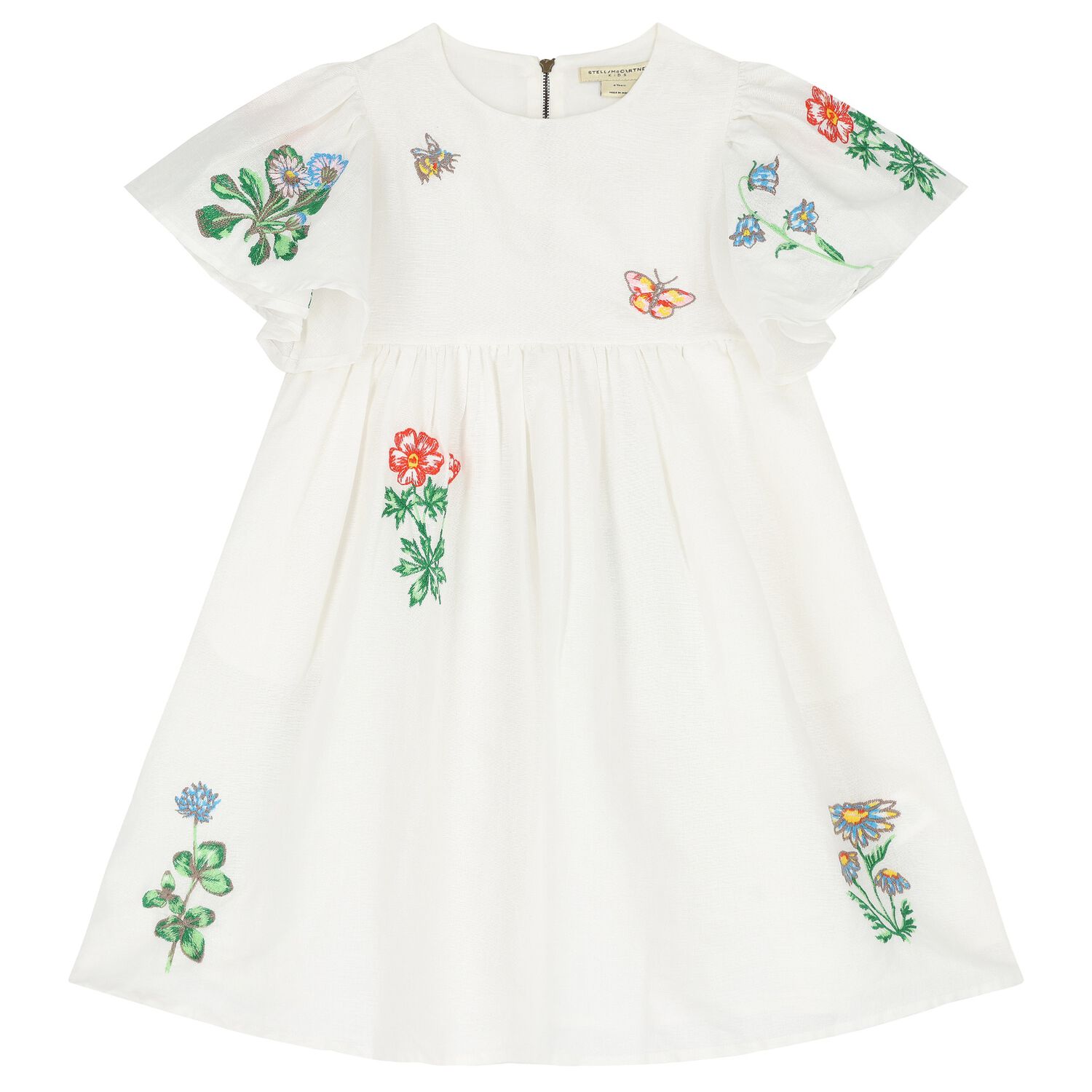 Girls Ivory Embroidered Flower Dress, 1, hi-res image number null
