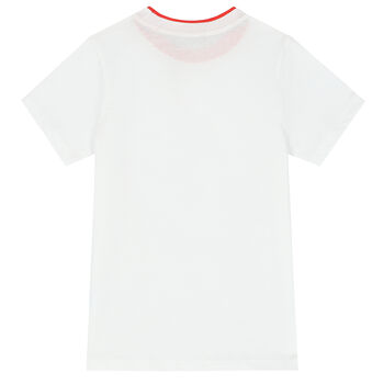 Boys White & Red Cotton Logo T-Shirt