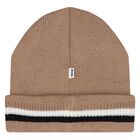 Baby Boys Beige Logo Beanie Hat, 1, hi-res
