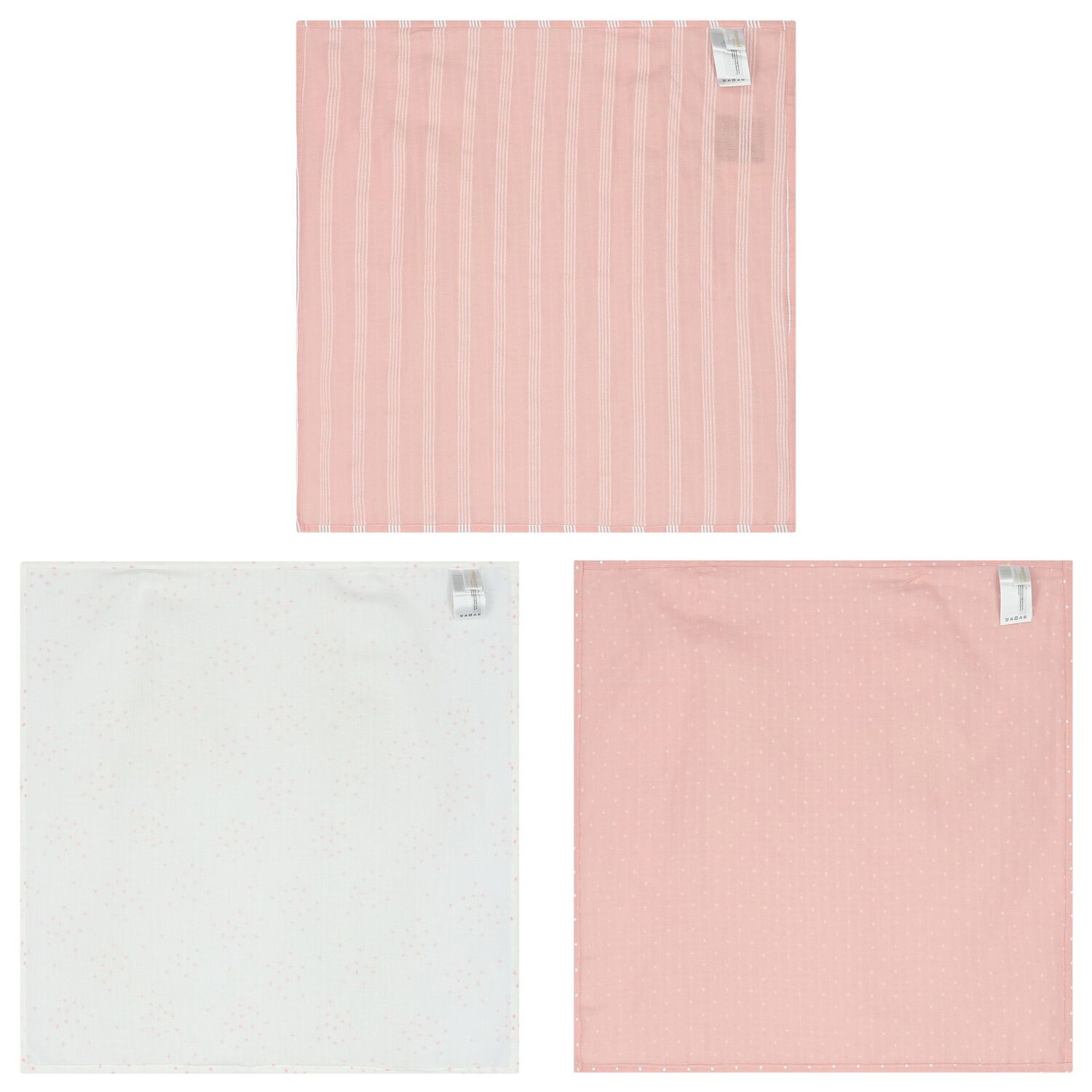 Baby Girls White & Pink Muslins (3-Pack), 2, hi-res image number null