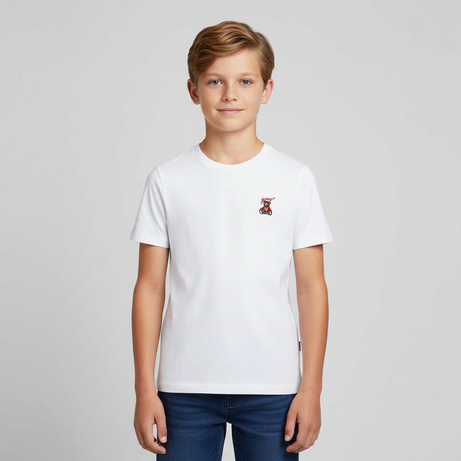 Boys White Teddy Bear Logo T-Shirt, 1, hi-res image number null