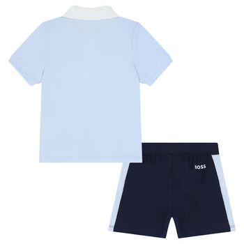 Baby Boys Navy Blue & Blue Logo Shorts Set