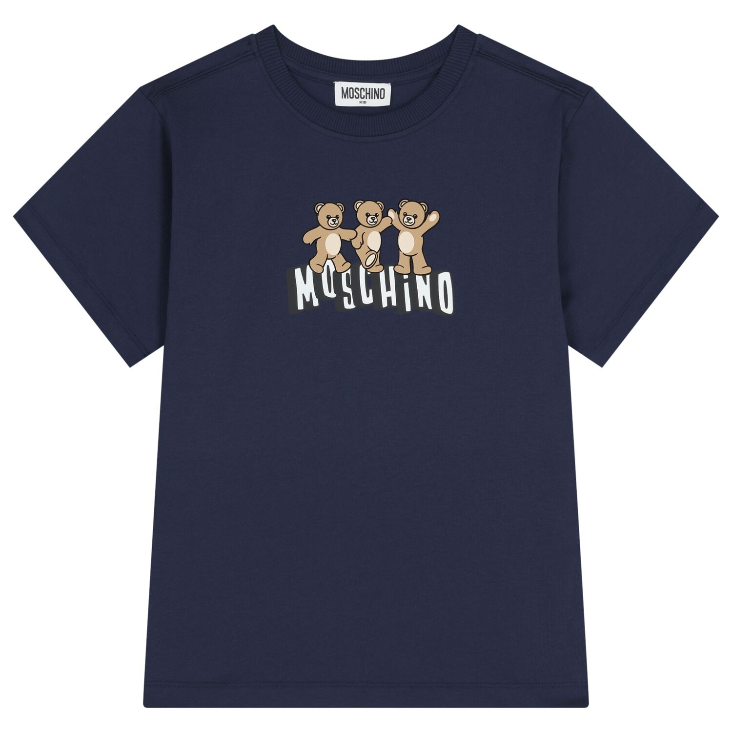 Boys Navy Blue Teddy Bear Logo T-Shirt, 3, hi-res