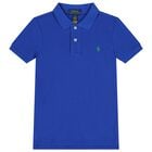 Boys Blue Logo Polo Shirt, 1, hi-res
