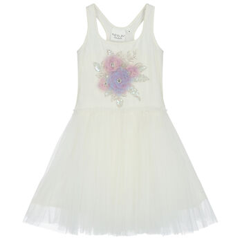 Girls Ivory Embellished Tulle Dress