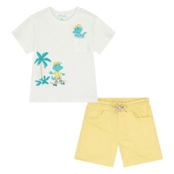 Younger Boys White & Yellow Shorts Set