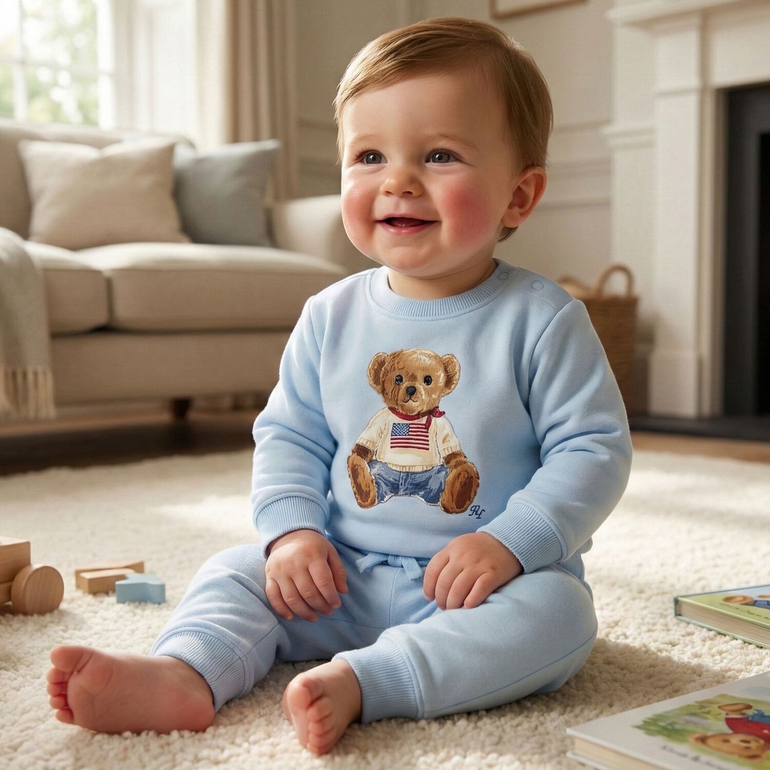 Baby Boys Blue Polo Bear Tracksuit, 1, hi-res