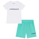 Younger Boys White & Green Jordan Shorts Set, 1, hi-res