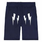 Boys Navy Blue Thunderbolt Bermuda Fleece Shorts, 1, hi-res