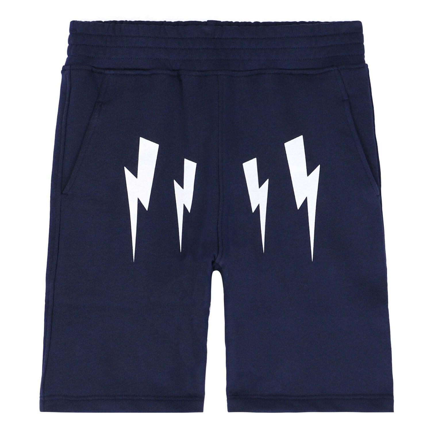 Boys Navy Blue Thunderbolt Bermuda Fleece Shorts, 1, hi-res image number null