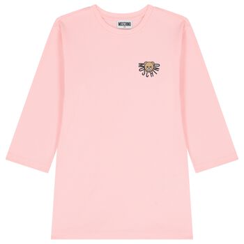 Girls Pink Teddy Bear Logo Dress