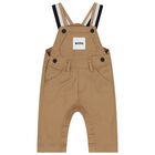 Baby Boys Beige Logo Dungaree, 1, hi-res