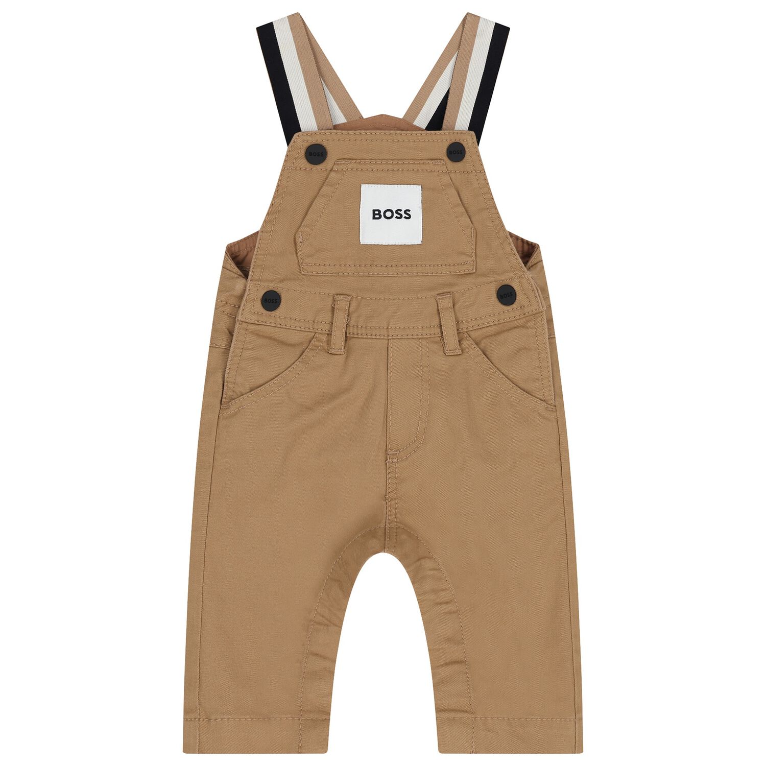 Baby Boys Beige Logo Dungaree, 1, hi-res