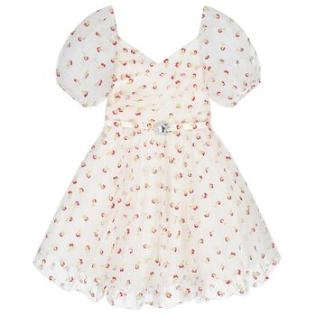 Girls White Floral Tulle Dress