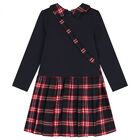 Girls Navy Blue Tartan Dress Set, 1, hi-res