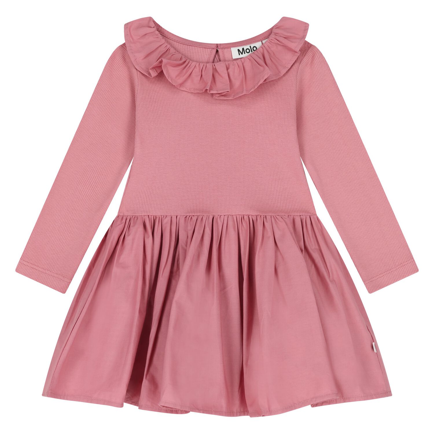 Younger Girls Pink Ruffled Long Sleeve Dress, 1, hi-res