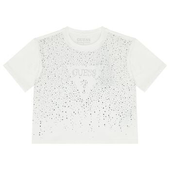 تيشيرت بنات بالشعار مزين باللون الابيض 