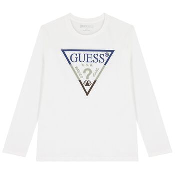 Boys White Logo Long Sleeve Top