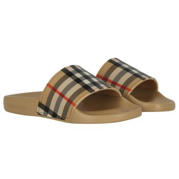Beige Burberry Check Sliders