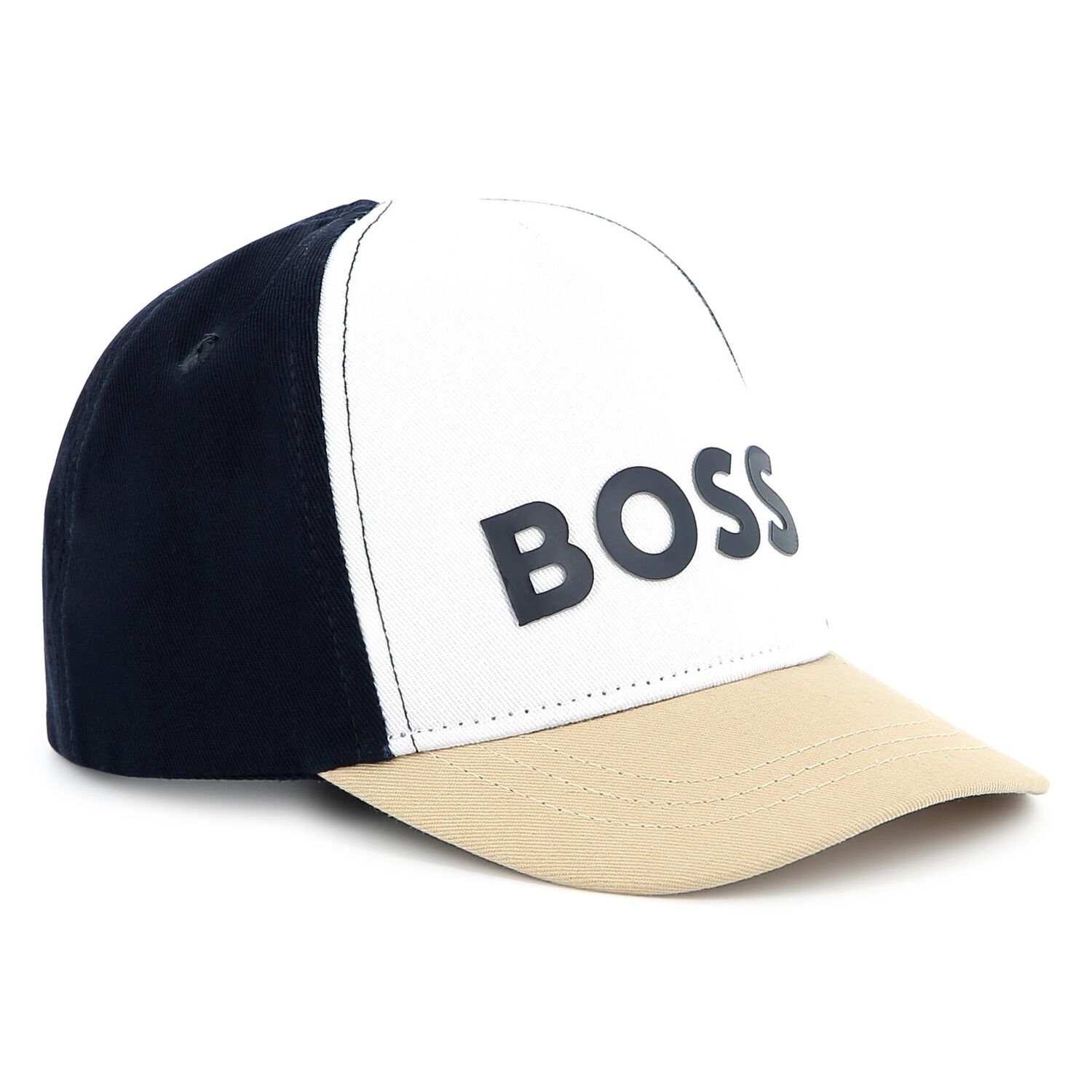 Baby Boys White, Navy Blue & Beige Logo Cap, 1, hi-res image number null