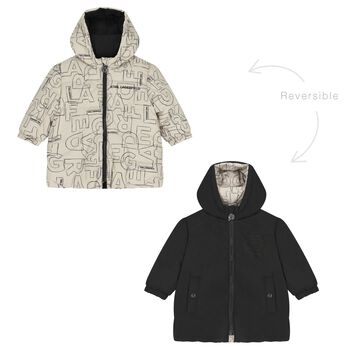 Younger Boys Beige & Black Reversible Puffer Jacket