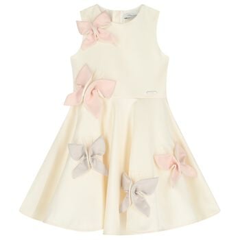 Girls Ivory Butterfly Satin Dress