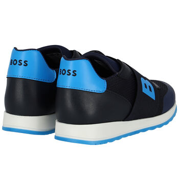 Boys Navy Blue & White Logo Trainers