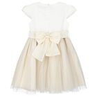 Girls Ivory & Gold Tulle Dress, 1, hi-res
